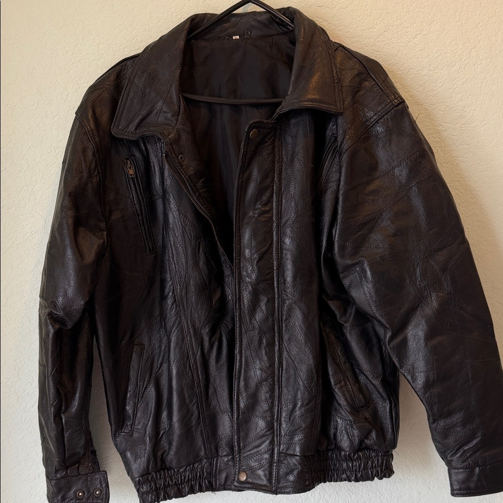 Men's Black Leather Bomber Jacket